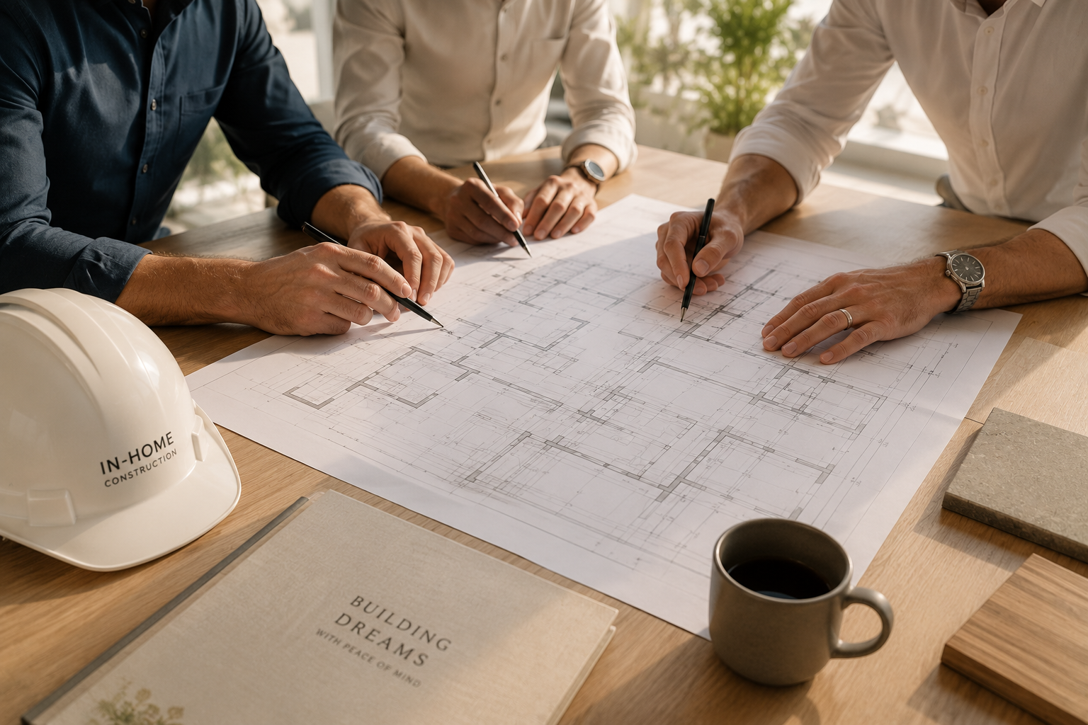 Quiet hours in counsel — reviewing plans together at the IN-HOME studio